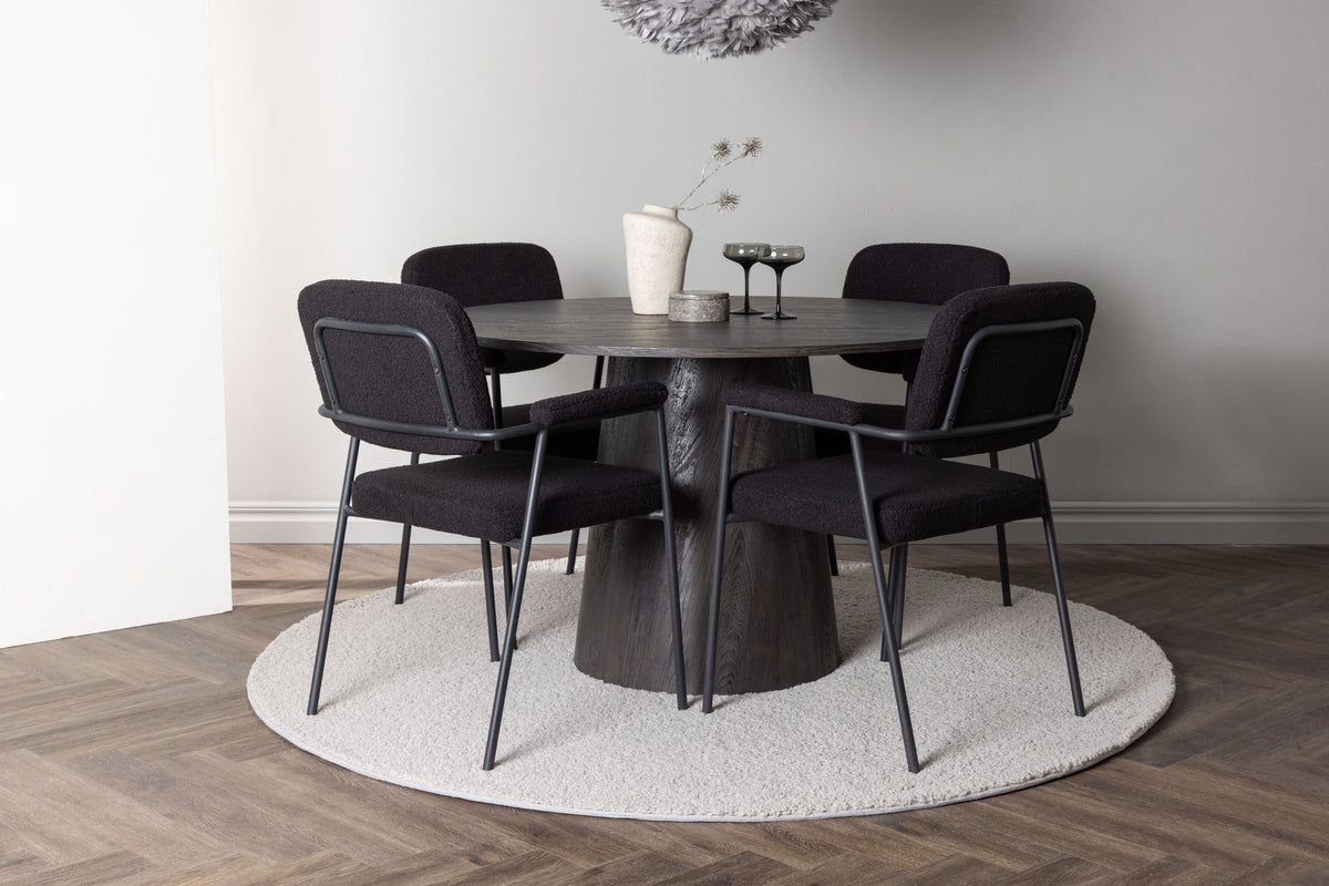 Venture Design Yesterday & Lanzo Matstolar 2-pack Svart + Runda Matbord ⌀120 Mocka