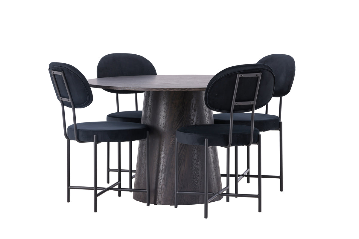 Venture Design Stella & Lanzo Matstolar 2-pack Svart + Runda Matbord ⌀120 Mocka