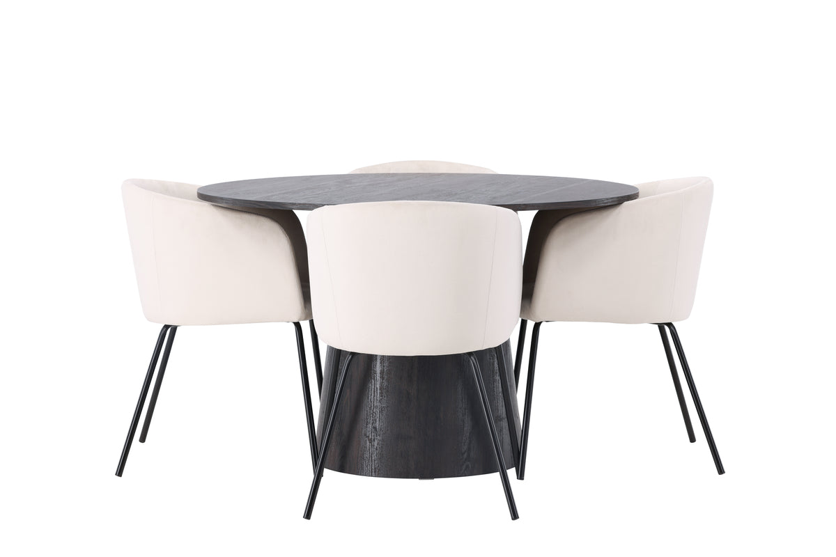 Venture Design Berit & Lanzo Matstolar Beige + Runda Matbord ⌀120 Mocka