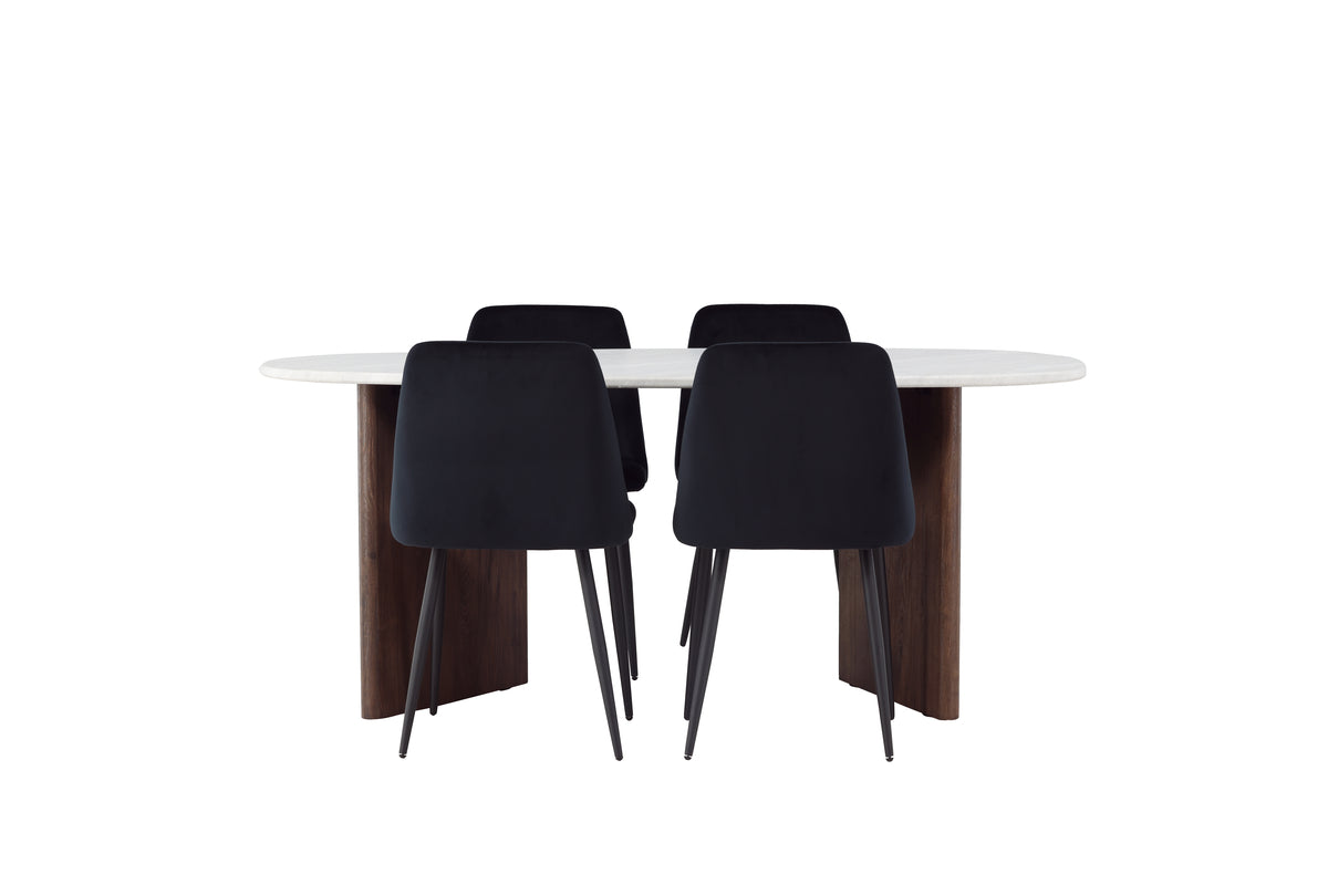 Venture Design Grönvik & Night Ovala Matbord 180 x 90 Ljusgrå + Matstolar 2-pack Svart