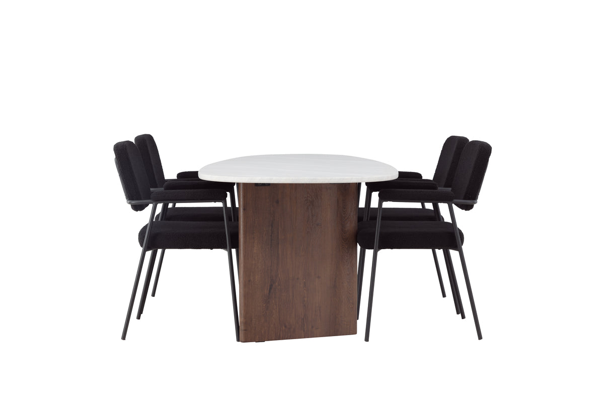 Venture Design Grönvik & Yesterday Ovala Matbord 180 x 90 Ljusgrå + Matstolar 2-pack Svart