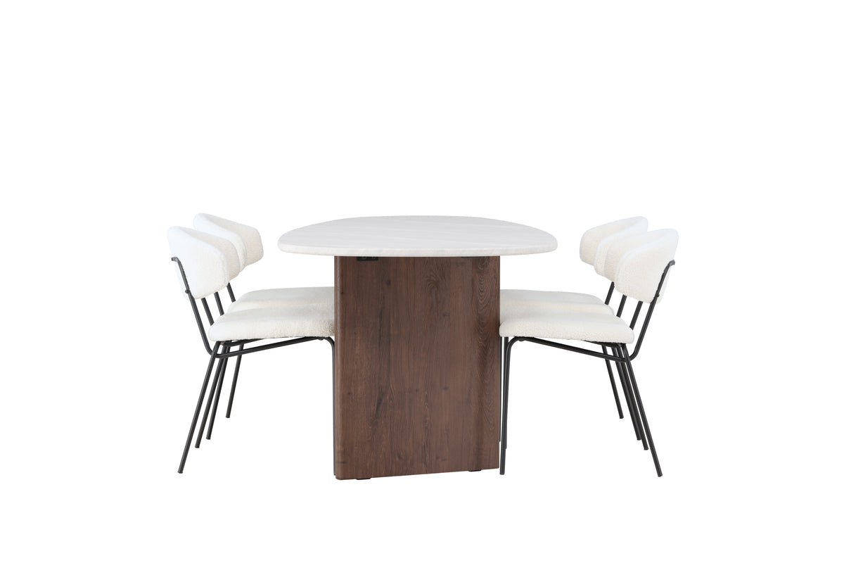 Venture Design Chico & Grönvik Matstolar 2-pack Vit + Ovala Matbord 180 x 90 Ljusgrå