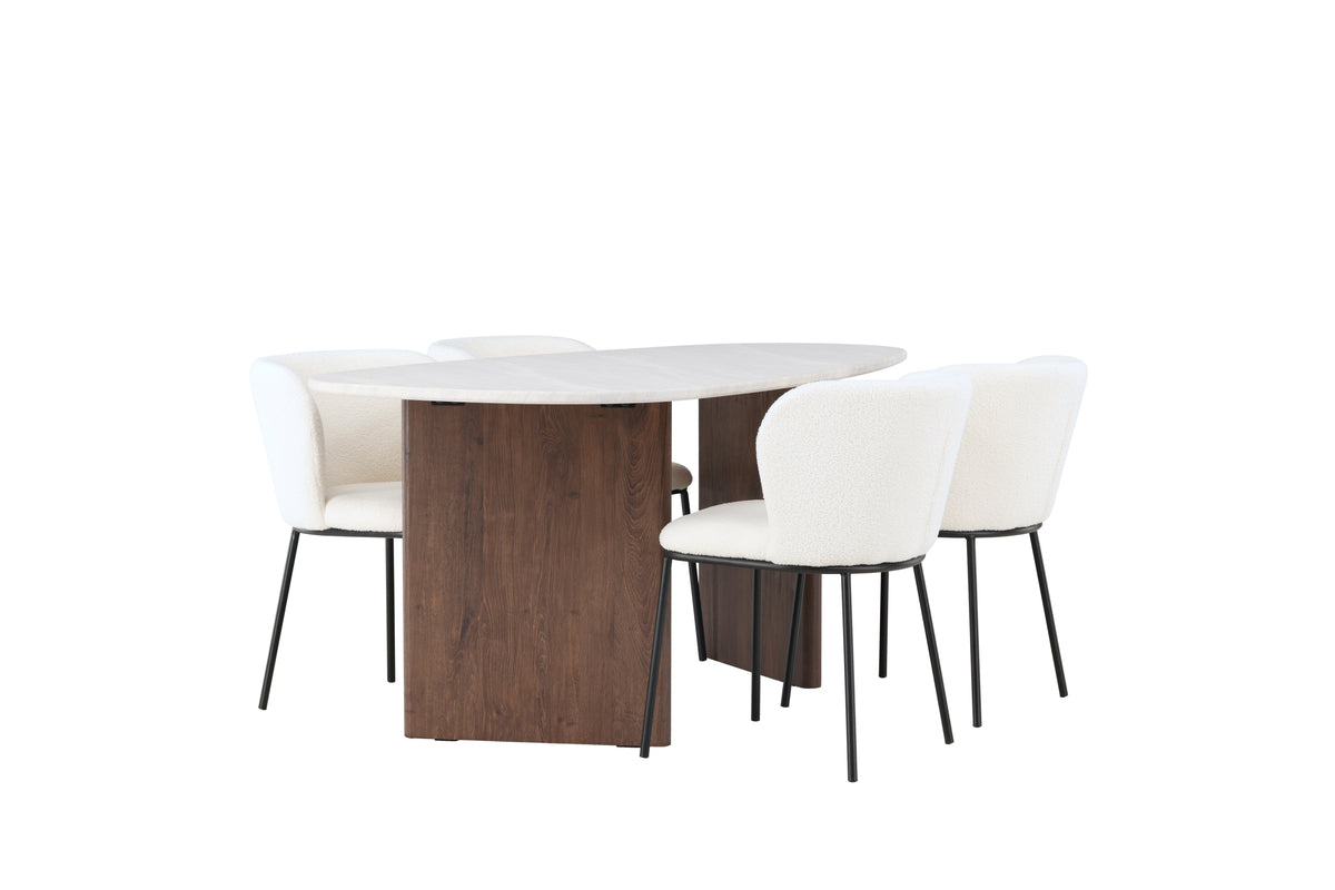 Venture Design Grönvik & Edina Ovala Matbord 180 x 90 Ljusgrå + Matstolar 2-pack Vit