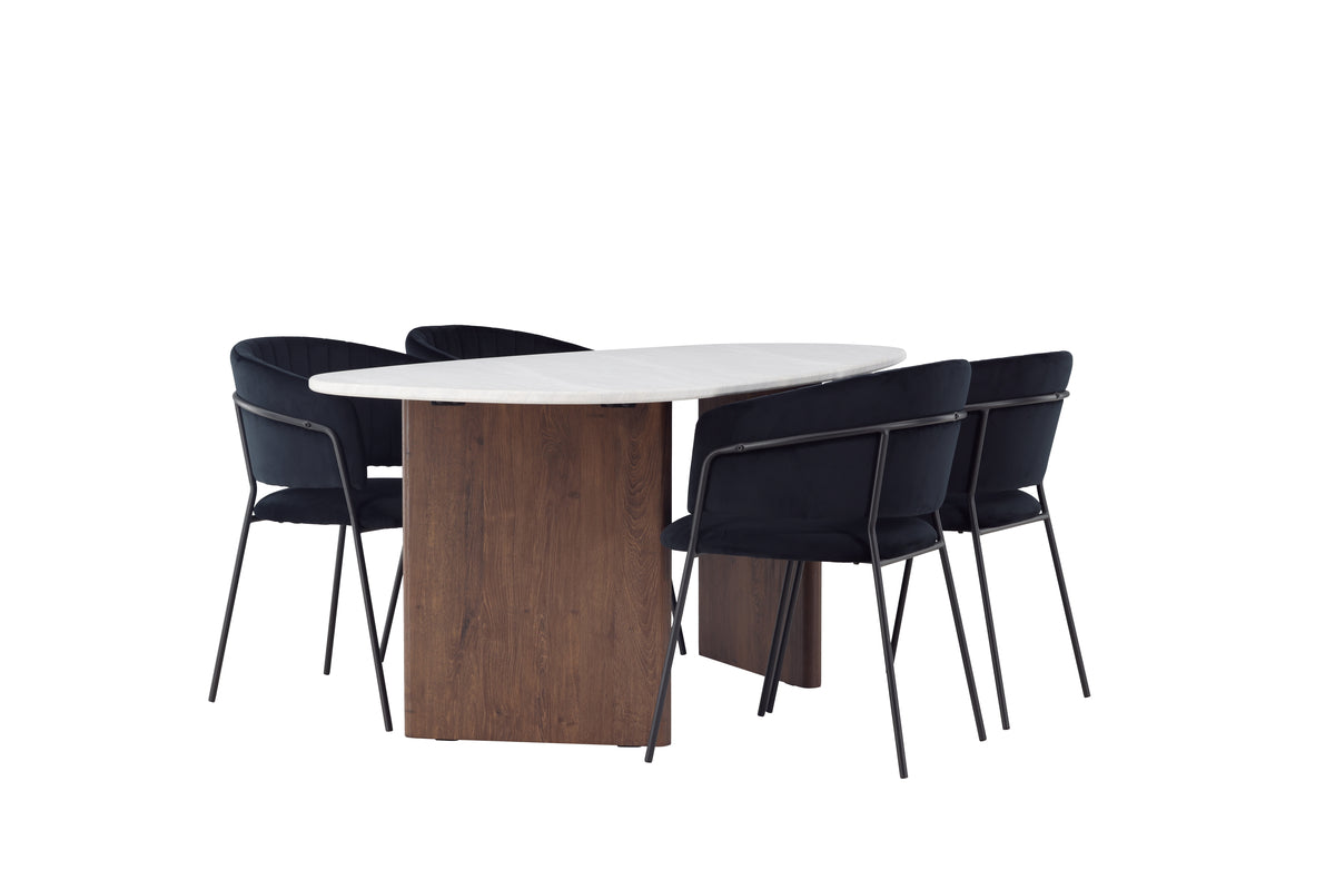 Venture Design Grönvik & Selma Ovala Matbord 180 x 90 Ljusgrå + Matstolar 2-pack Svart