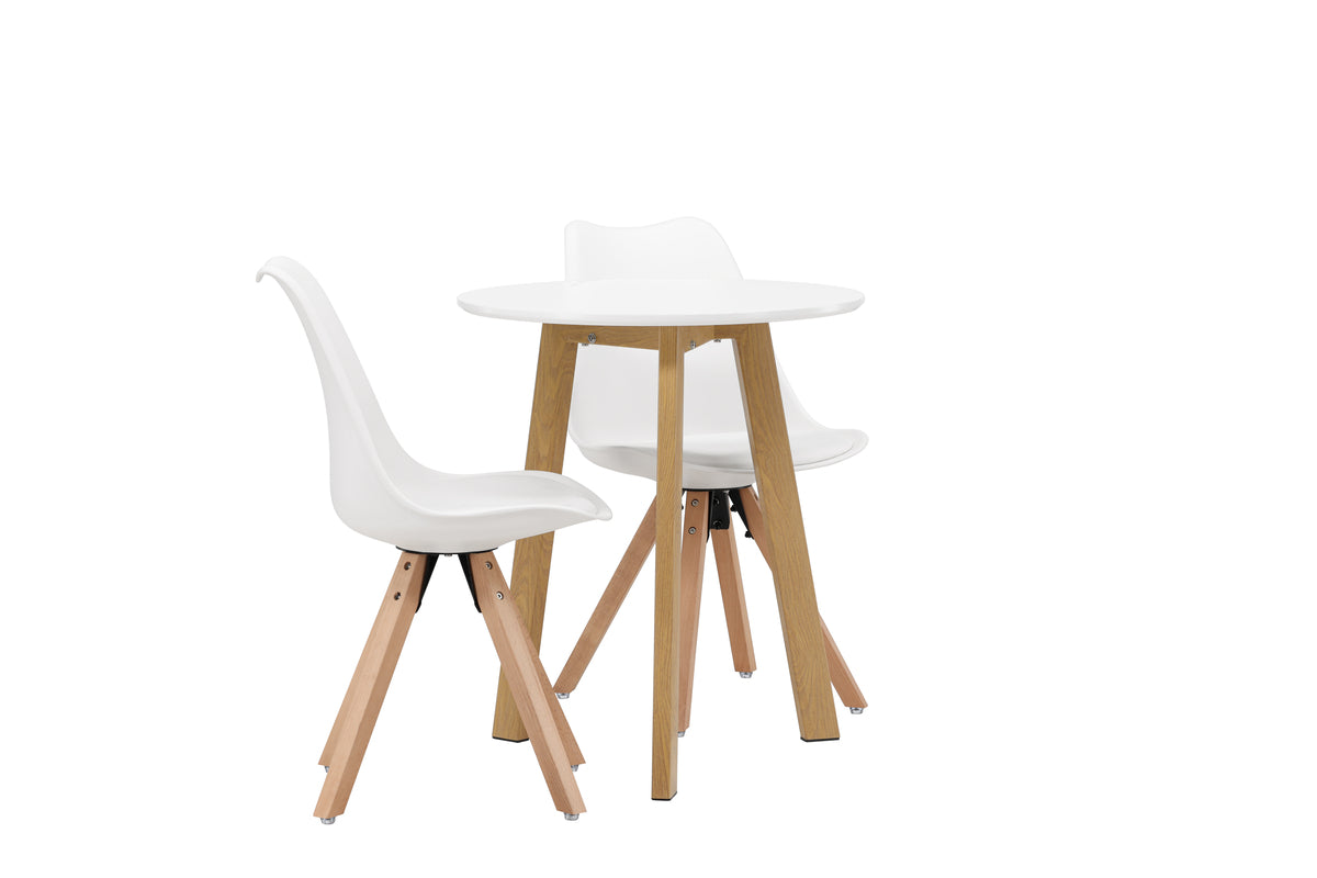Venture Design Zeno & Leonora Matstolar 2-pack Vit + Runda Matbord ⌀65 Vit