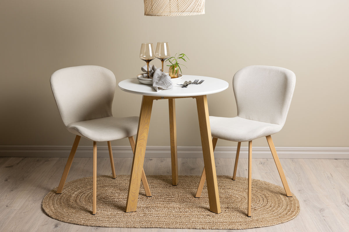 Venture Design Leonora & Lilja Runda Matbord ⌀65 Vit + Matstolar 2-pack Beige
