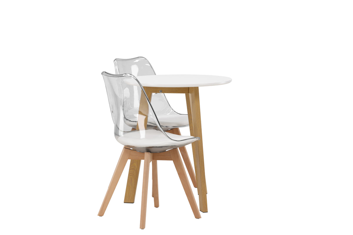Venture Design Edvin & Leonora Matstolar 2-pack Natur + Runda Matbord ⌀65 Vit