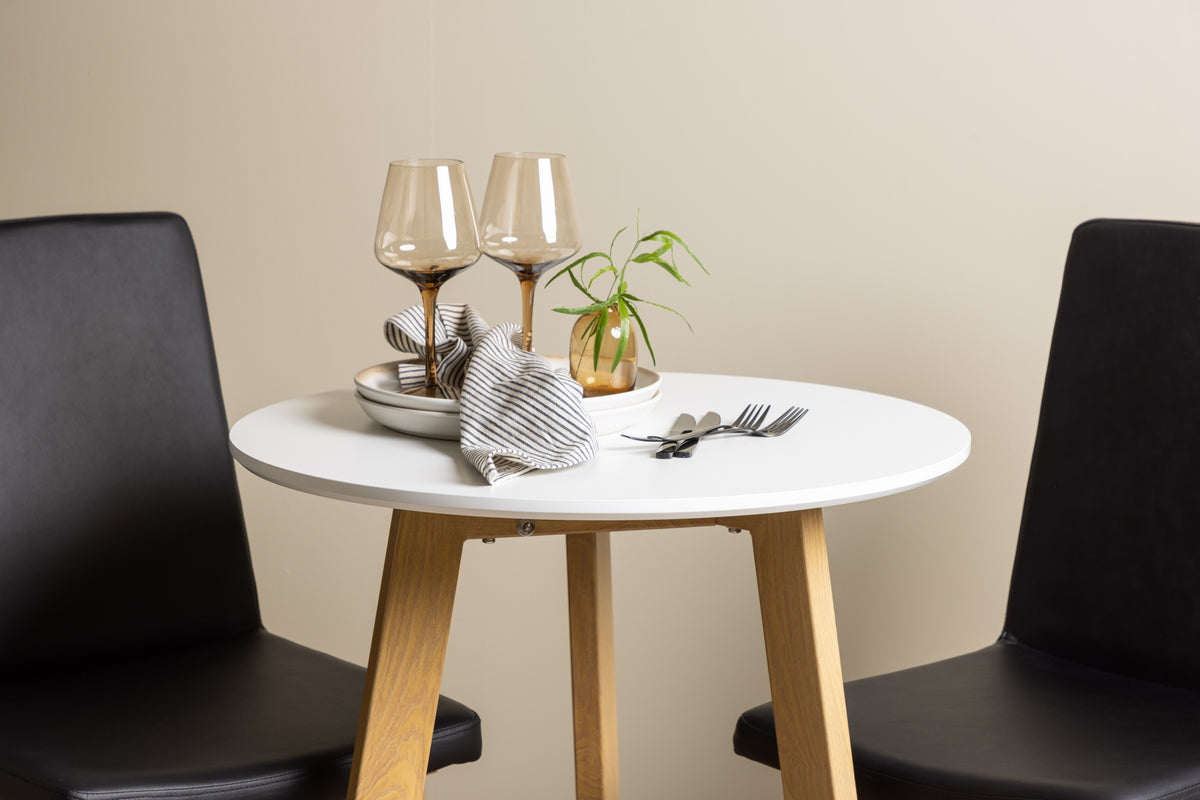 Venture Design Today & Leonora Matstolar 2-pack Svart + Runda Matbord ⌀65 Vit