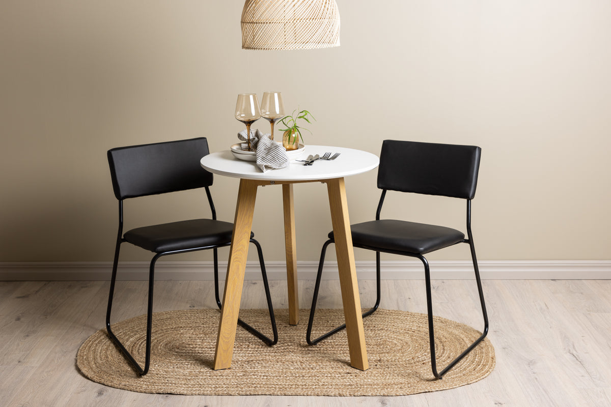 Venture Design Kenth & Leonora Matstolar 2-pack Svart + Runda Matbord ⌀65 Vit