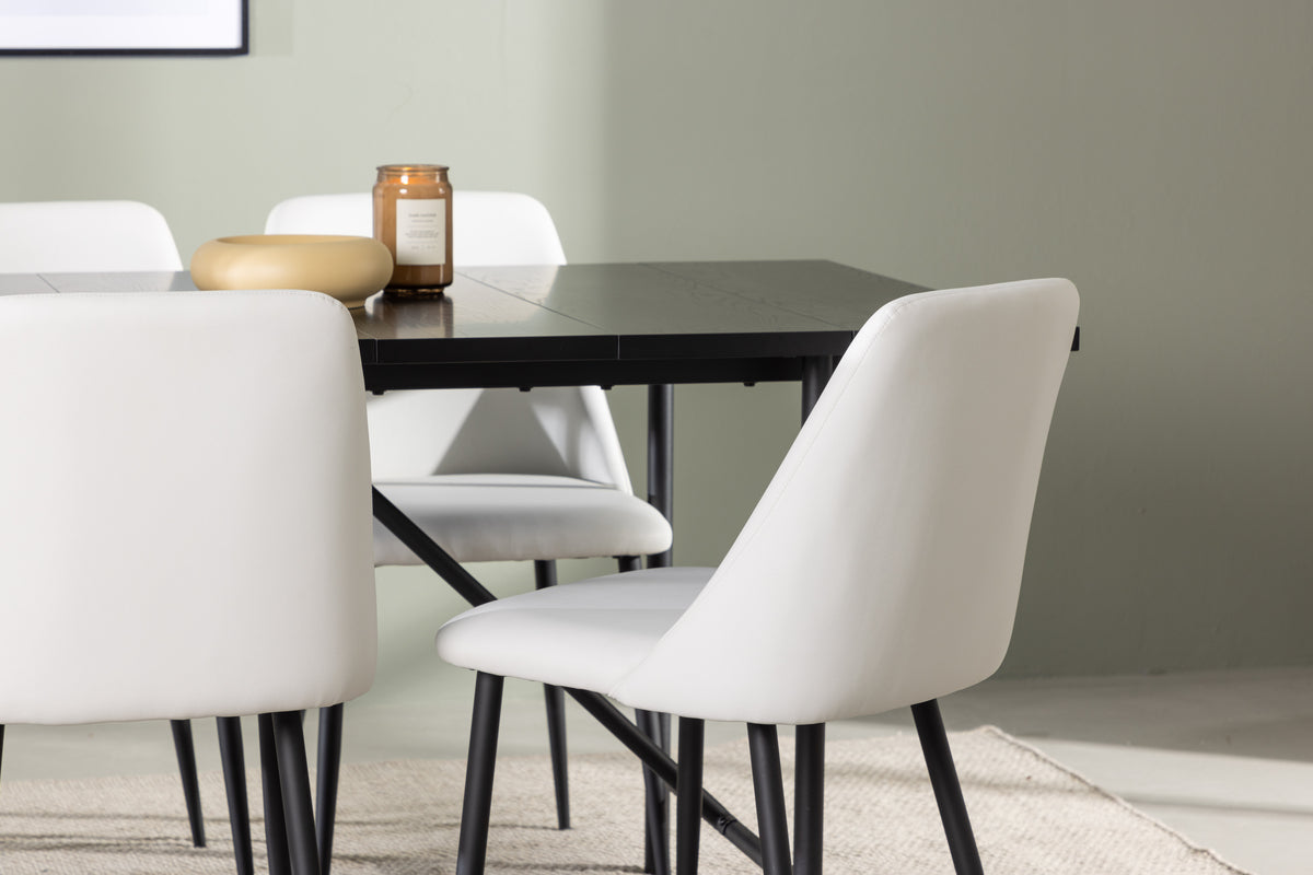 Venture Design Astrid & Night Rektangulära Matbord 200 x 90 Svart + Matstolar 2-pack Vit