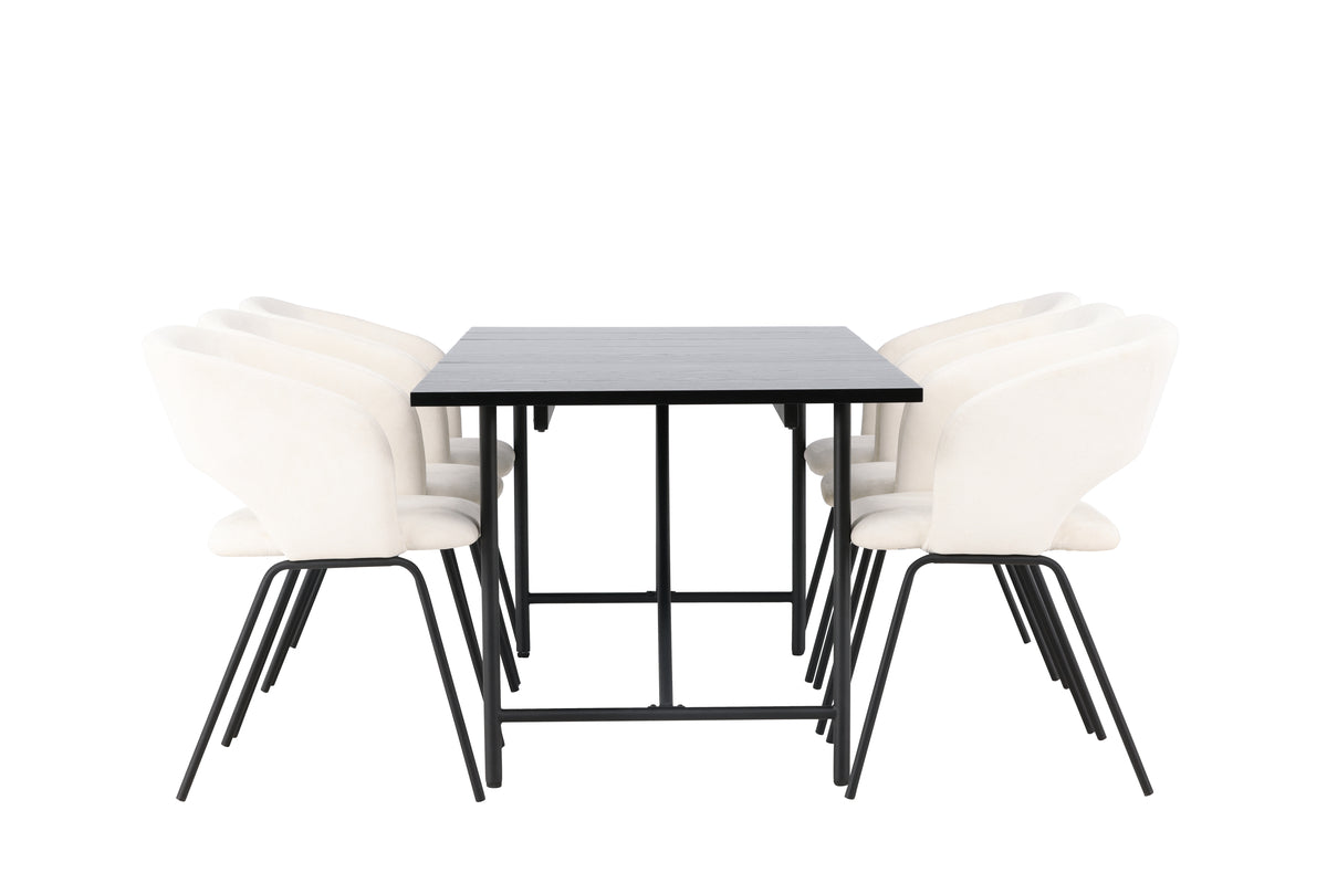 Venture Design Day & Astrid Matstolar 2-pack Off-white + Rektangulära Matbord 200 x 90 Svart