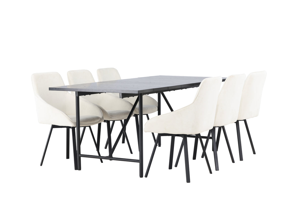 Venture Design Astrid & Rosie Rektangulära Matbord 200 x 90 Svart + Matstolar 2-pack Beige