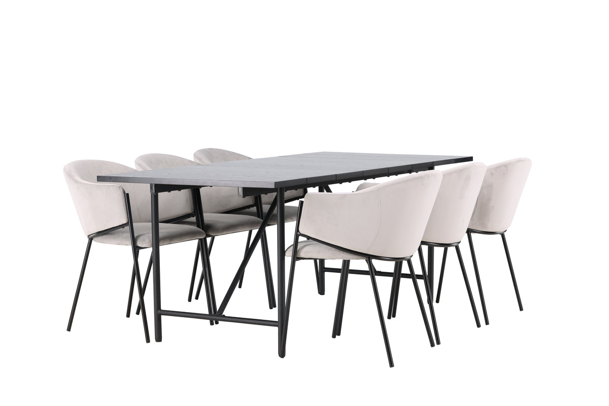 Venture Design Astrid & Evelina Rektangulära Matbord 200 x 90 Svart + Matstolar 2-pack Grå
