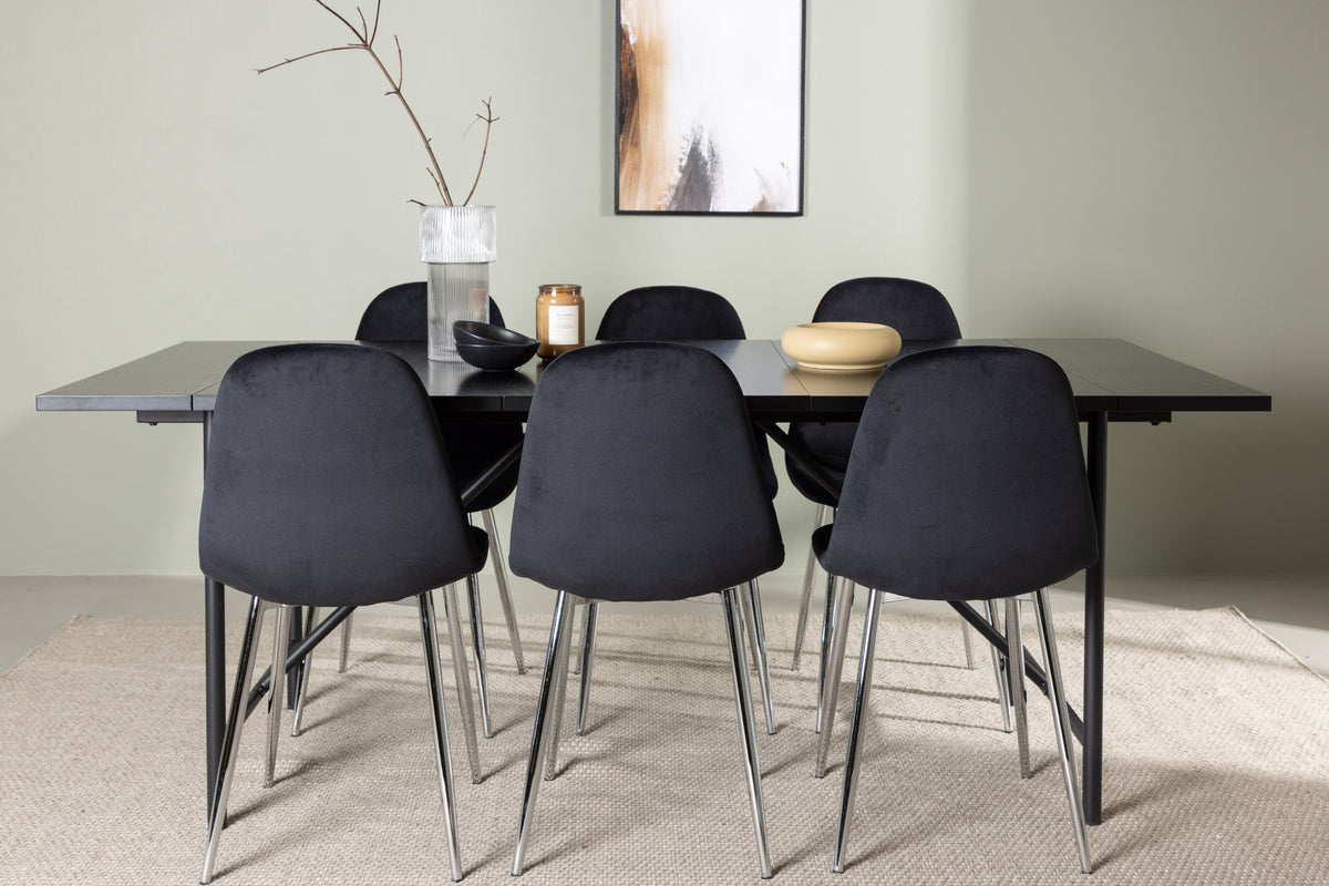 Venture Design Astrid & Polar Rektangulära Matbord 200 x 90 Svart + Matstolar 2-pack Svart