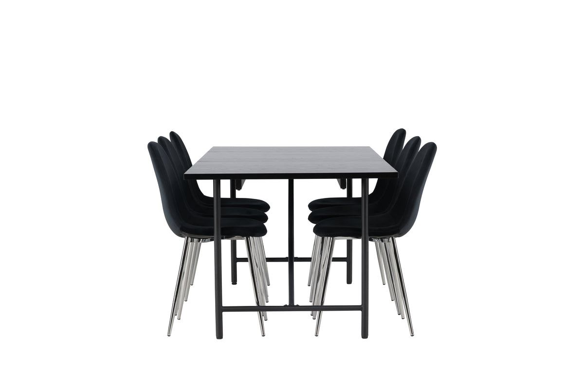 Venture Design Astrid & Polar Rektangulära Matbord 200 x 90 Svart + Matstolar 2-pack Svart
