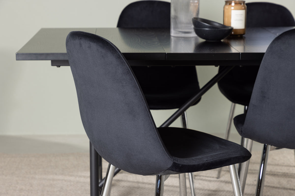 Venture Design Astrid & Polar Rektangulära Matbord 200 x 90 Svart + Matstolar 2-pack Svart