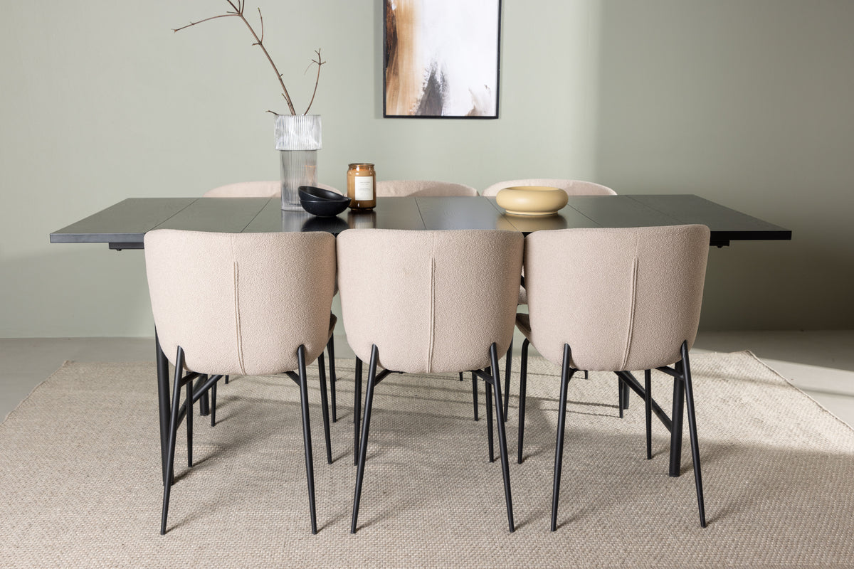 Venture Design Modesto & Astrid Matstolar 2-pack Beige + Rektangulära Matbord 200 x 90 Svart