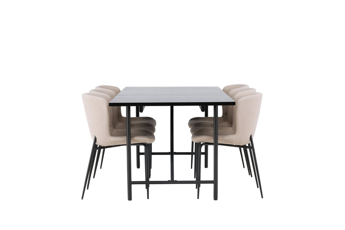 Venture Design Modesto & Astrid Matstolar 2-pack Beige + Rektangulära Matbord 200 x 90 Svart