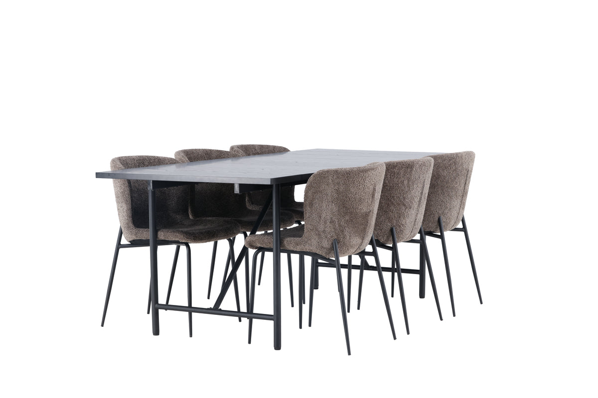 Venture Design Modesto & Astrid Matstolar 2-pack Brun + Rektangulära Matbord 200 x 90 Svart