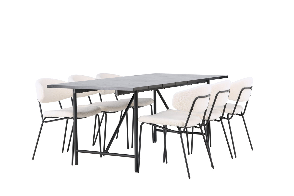 Venture Design Chico & Astrid Matstolar 2-pack Vit + Rektangulära Matbord 200 x 90 Svart