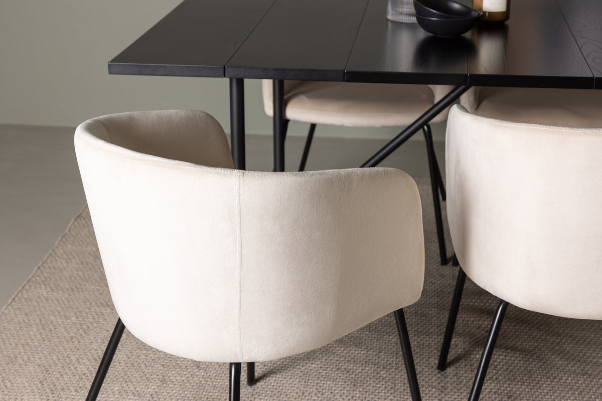 Venture Design Berit & Astrid Matstolar Beige + Rektangulära Matbord 200 x 90 Svart