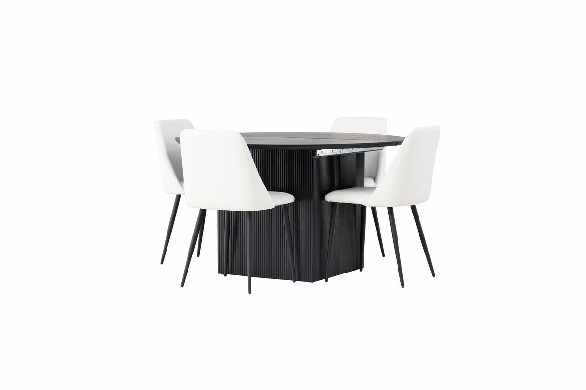 Venture Design Night & Matilda Matstolar 2-pack Vit + Runda Matbord ⌀130 Svart