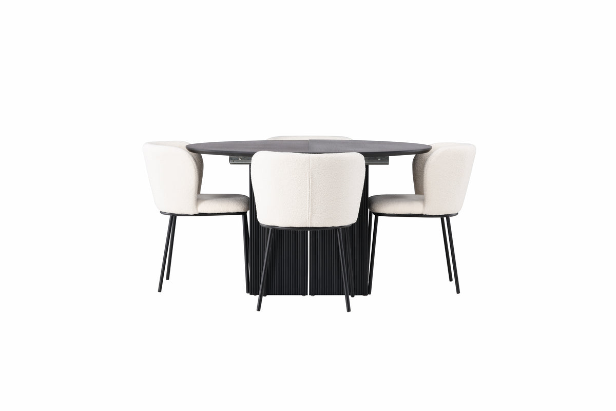 Venture Design Edina & Matilda Matstolar 2-pack Vit + Runda Matbord ⌀130 Svart