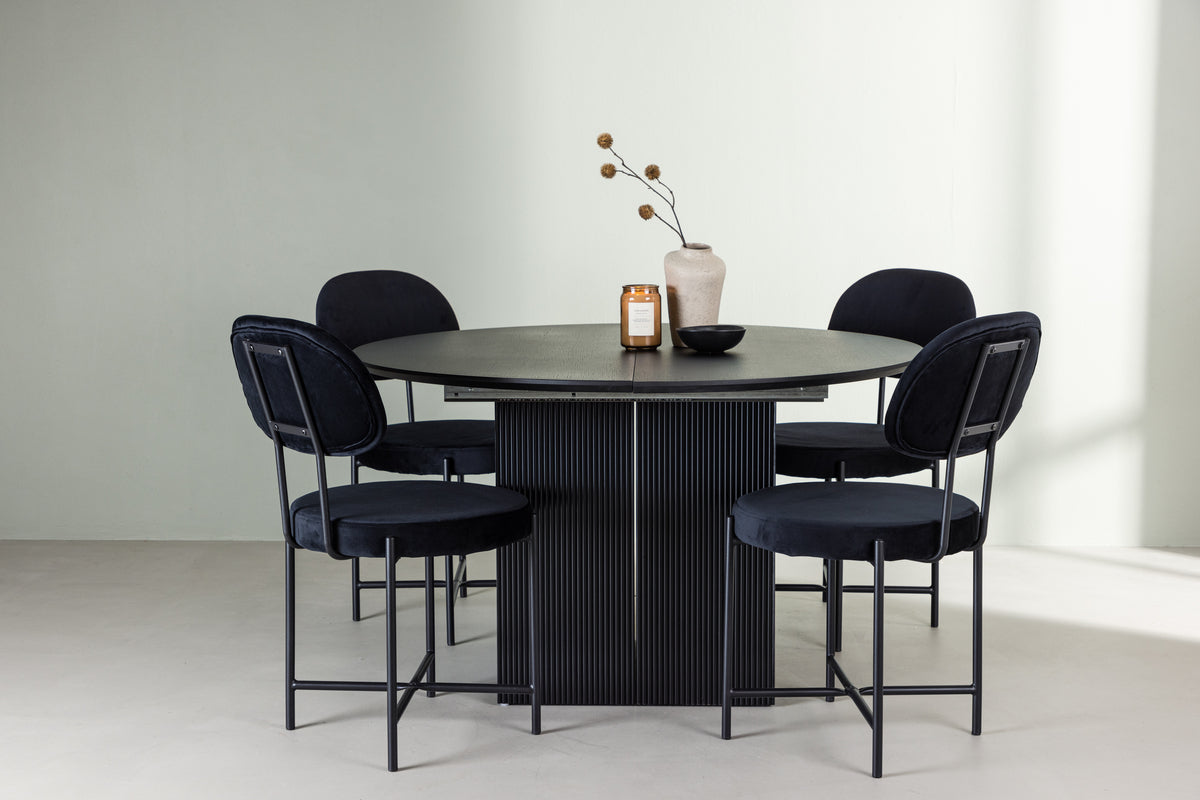 Venture Design Stella & Matilda Matstolar 2-pack Svart + Runda Matbord ⌀130 Svart