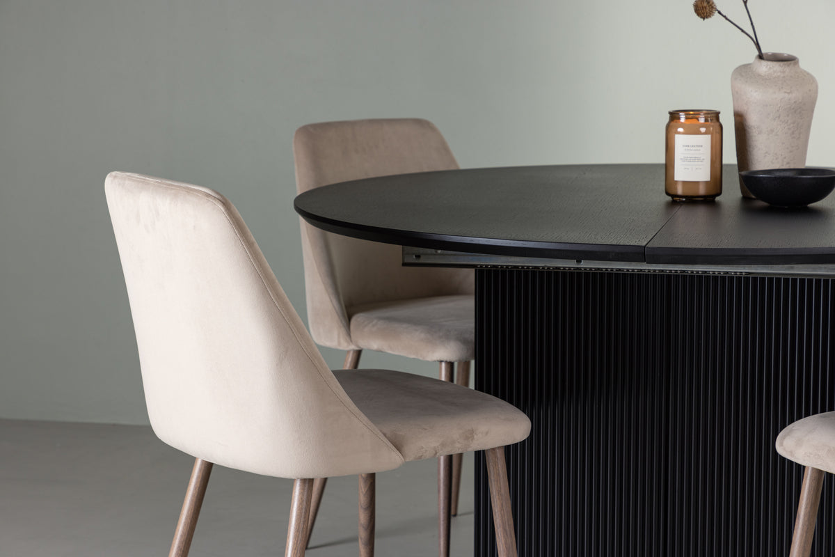 Venture Design Night & Matilda Matstolar 2-pack Beige + Runda Matbord ⌀130 Svart