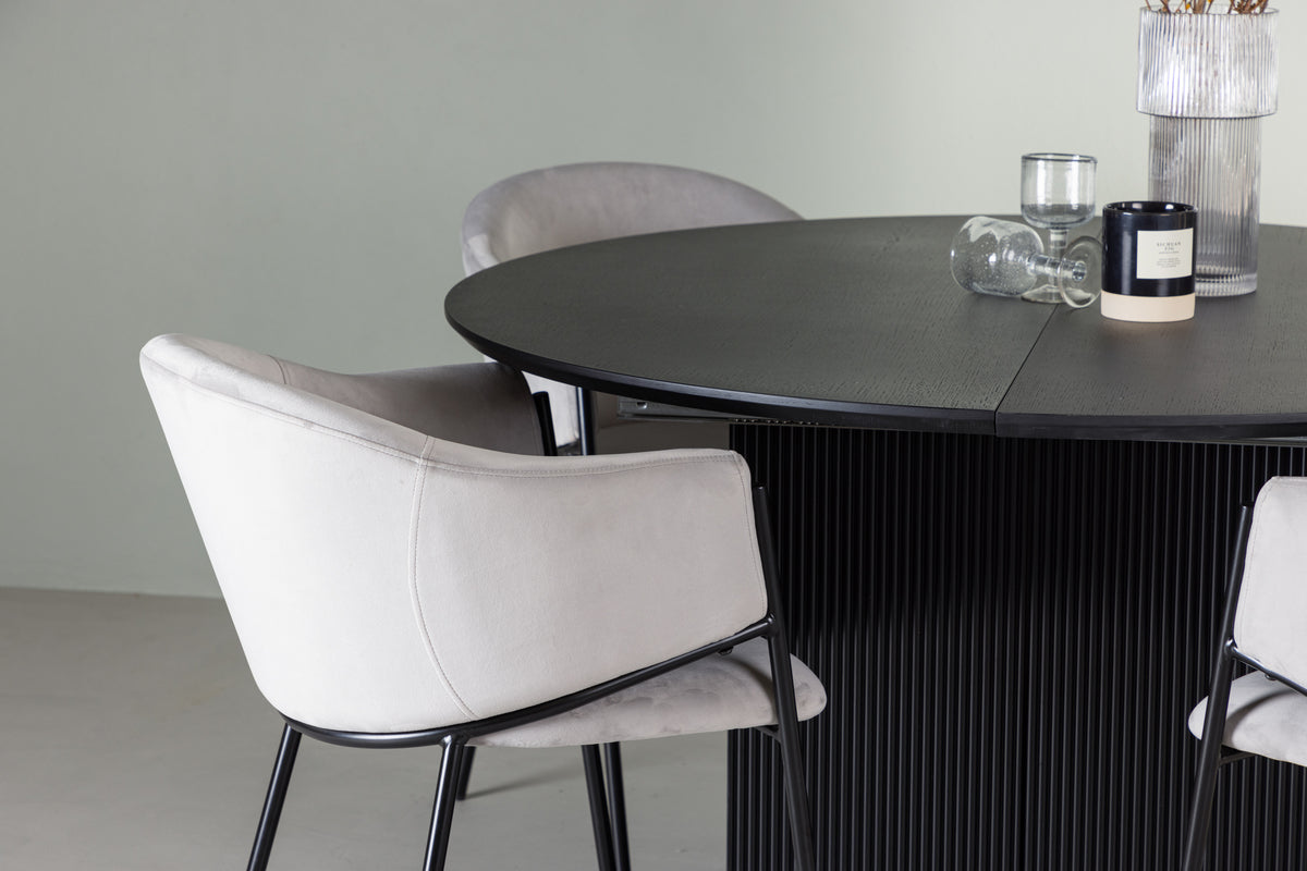 Venture Design Evelina & Matilda Matstolar 2-pack Grå + Runda Matbord ⌀130 Svart