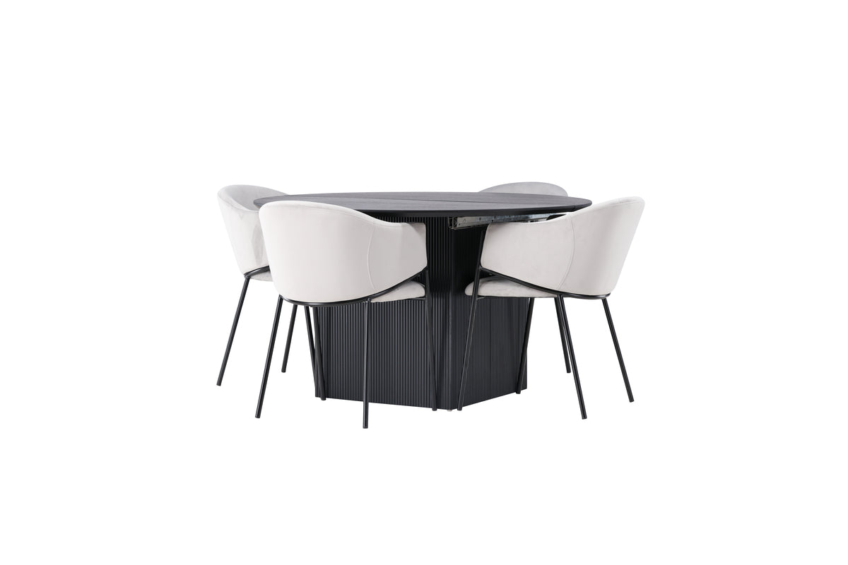 Venture Design Evelina & Matilda Matstolar 2-pack Grå + Runda Matbord ⌀130 Svart