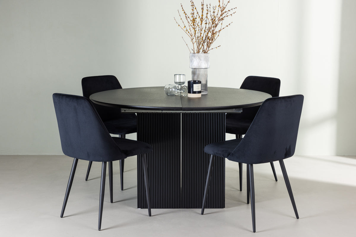 Venture Design Night & Matilda Matstolar 2-pack Svart + Runda Matbord ⌀130 Svart