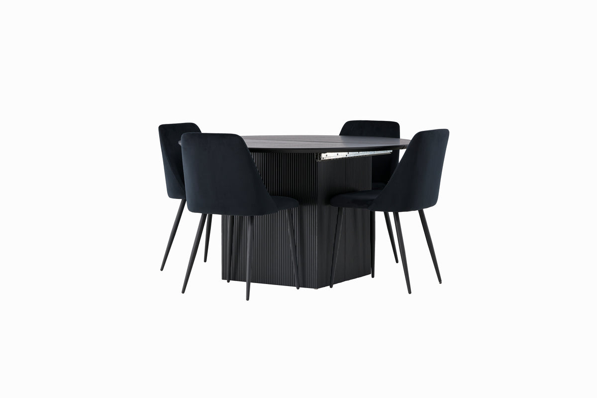 Venture Design Night & Matilda Matstolar 2-pack Svart + Runda Matbord ⌀130 Svart
