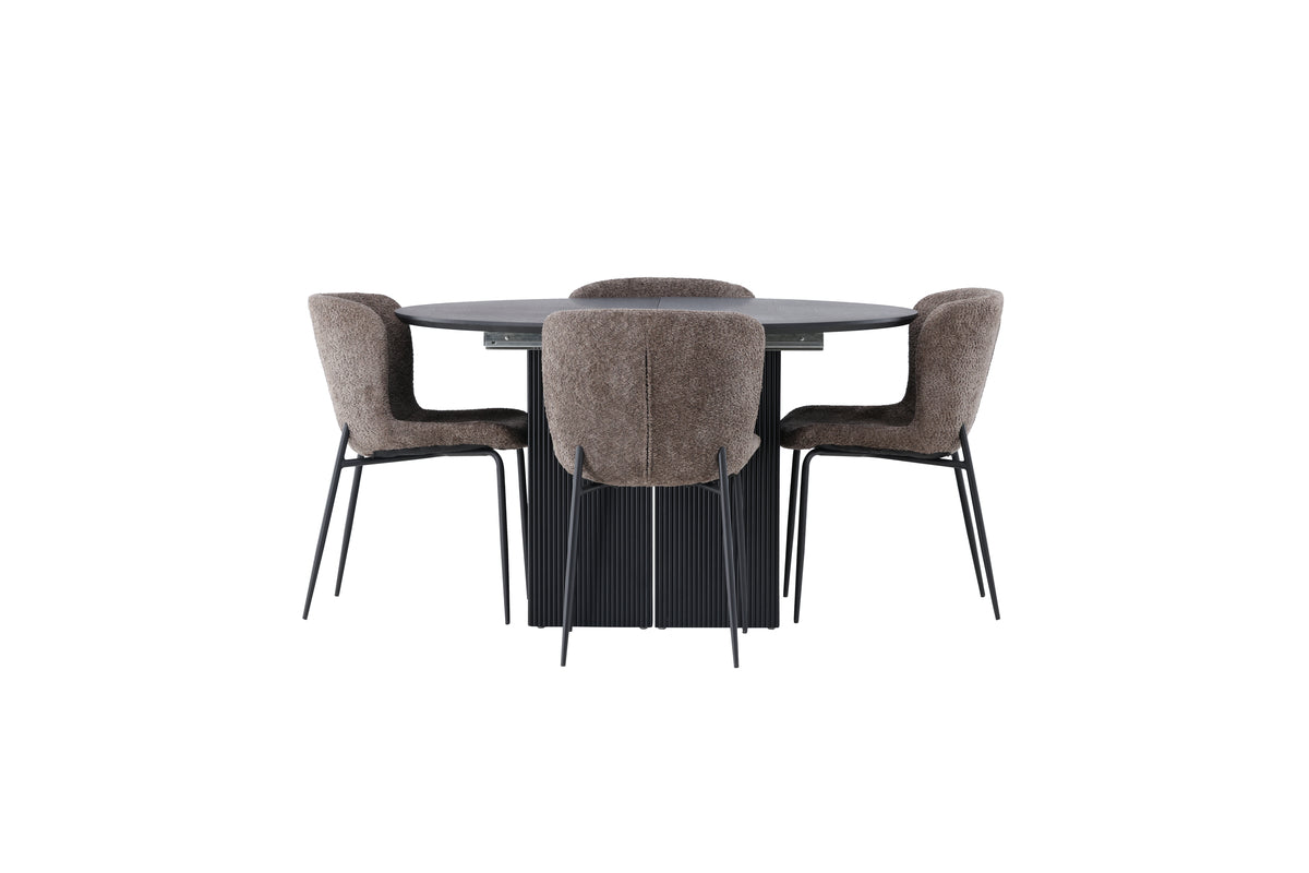 Venture Design Modesto & Matilda Matstolar 2-pack Brun + Runda Matbord ⌀130 Svart