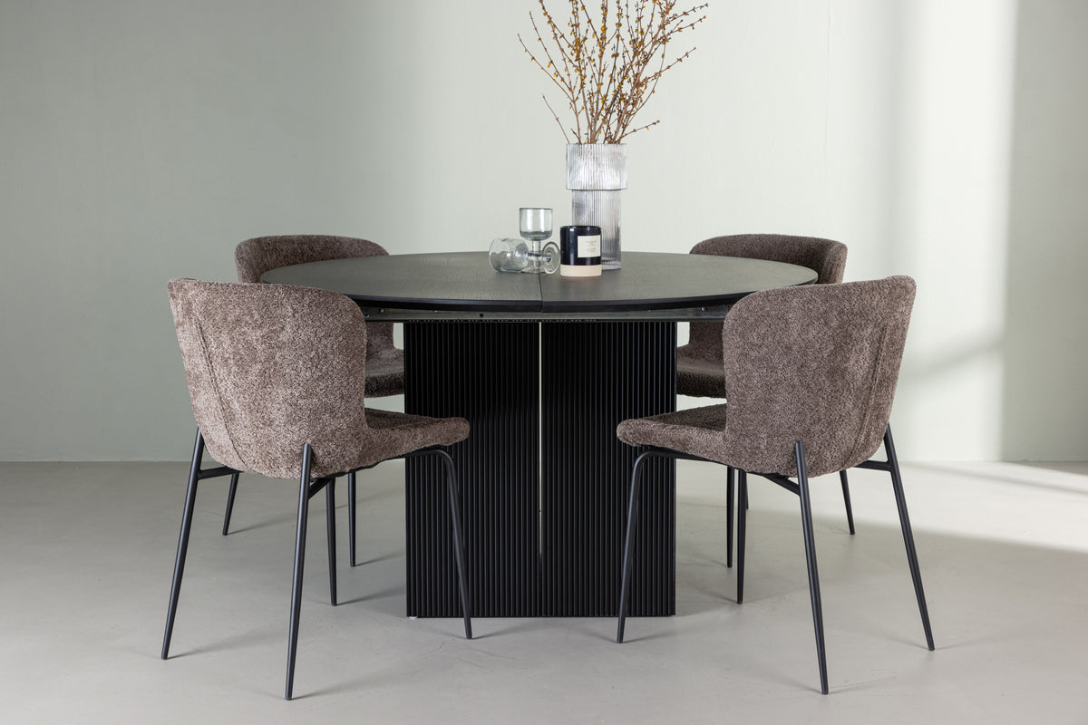 Venture Design Modesto & Matilda Matstolar 2-pack Brun + Runda Matbord ⌀130 Svart