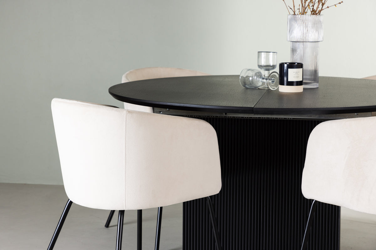 Venture Design Berit & Matilda Matstolar Beige + Runda Matbord ⌀130 Svart