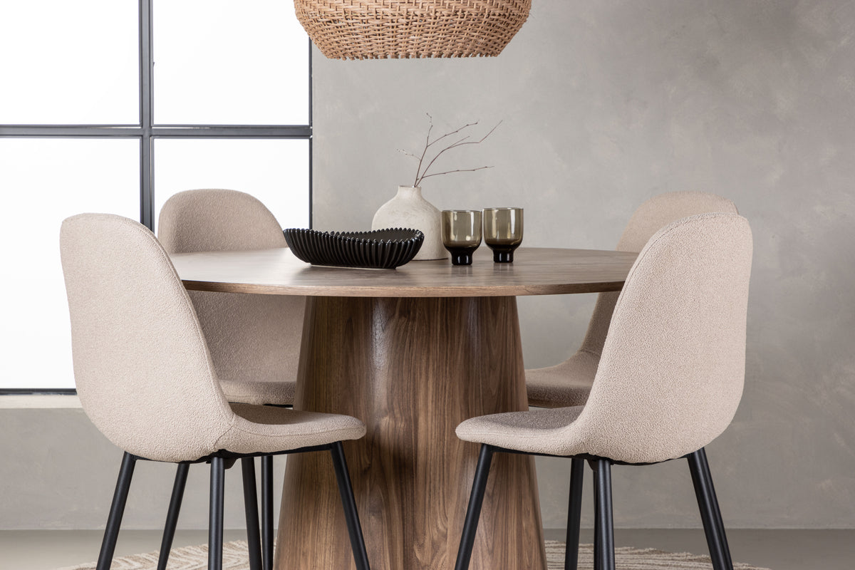Venture Design Lanzo & Polar Runda Matbord ⌀120 Natur + Matstolar 2-pack Beige