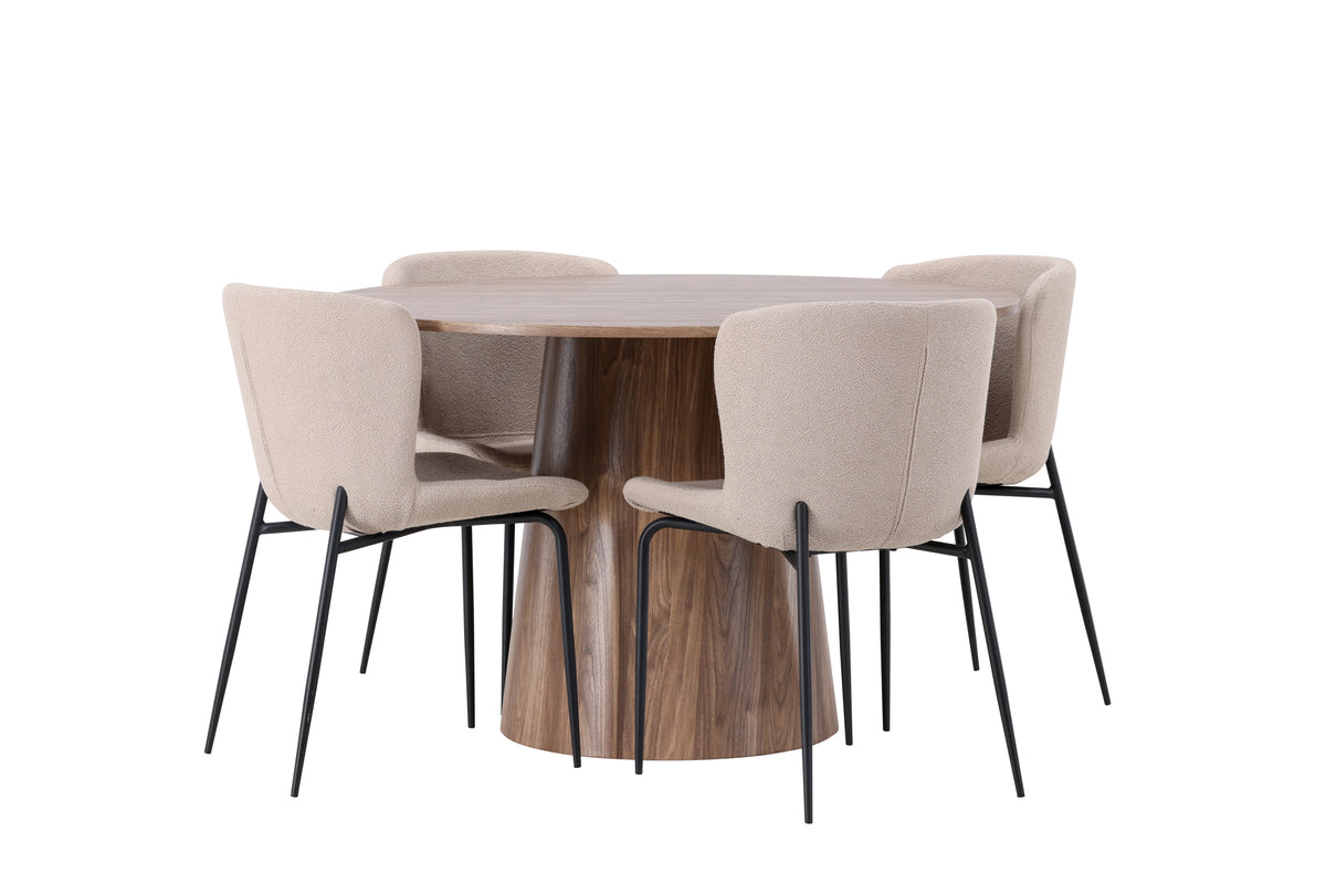 Venture Design Modesto & Lanzo Matstolar 2-pack Beige + Runda Matbord ⌀120 Natur