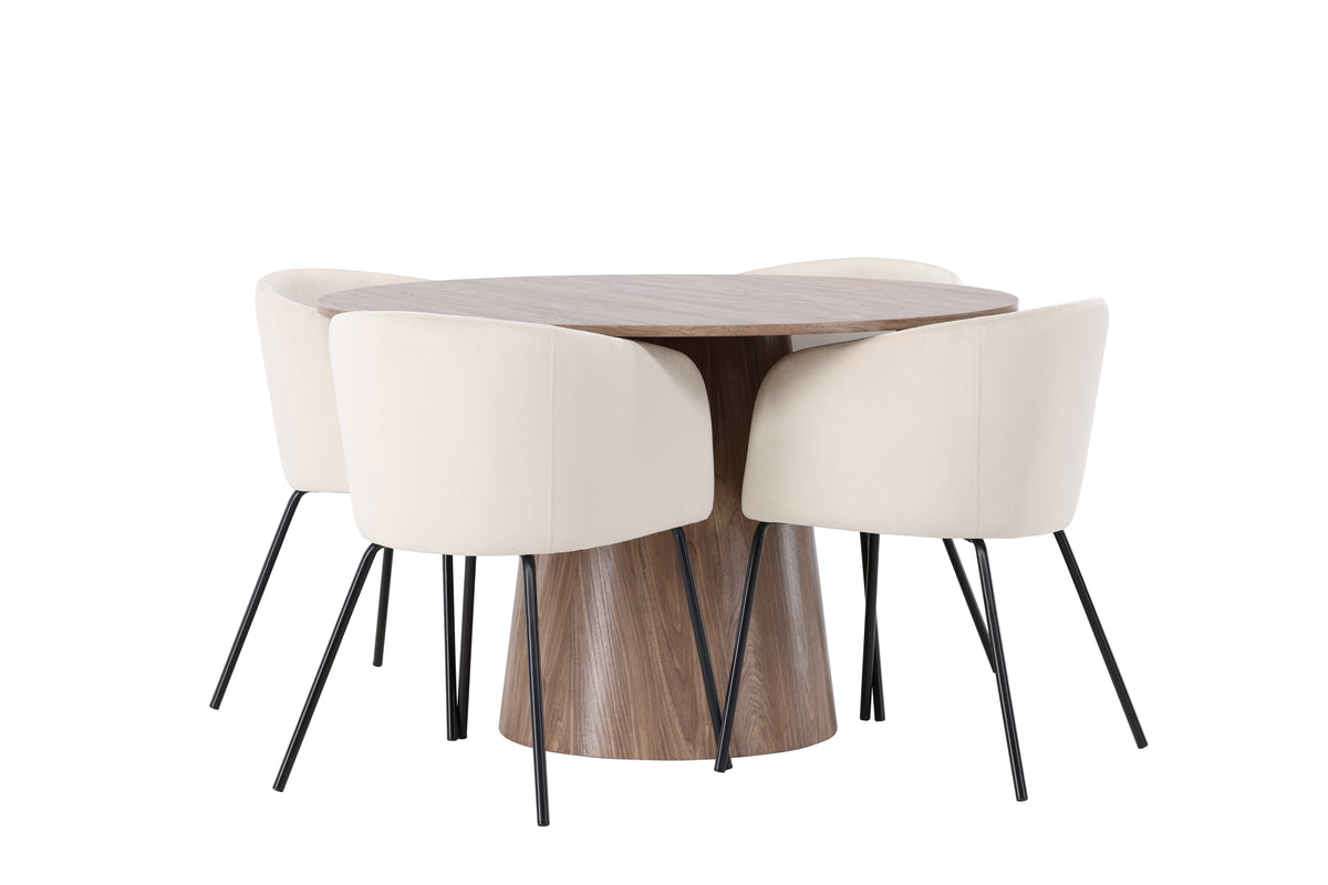 Venture Design Berit & Lanzo Matstolar Beige + Runda Matbord ⌀120 Natur