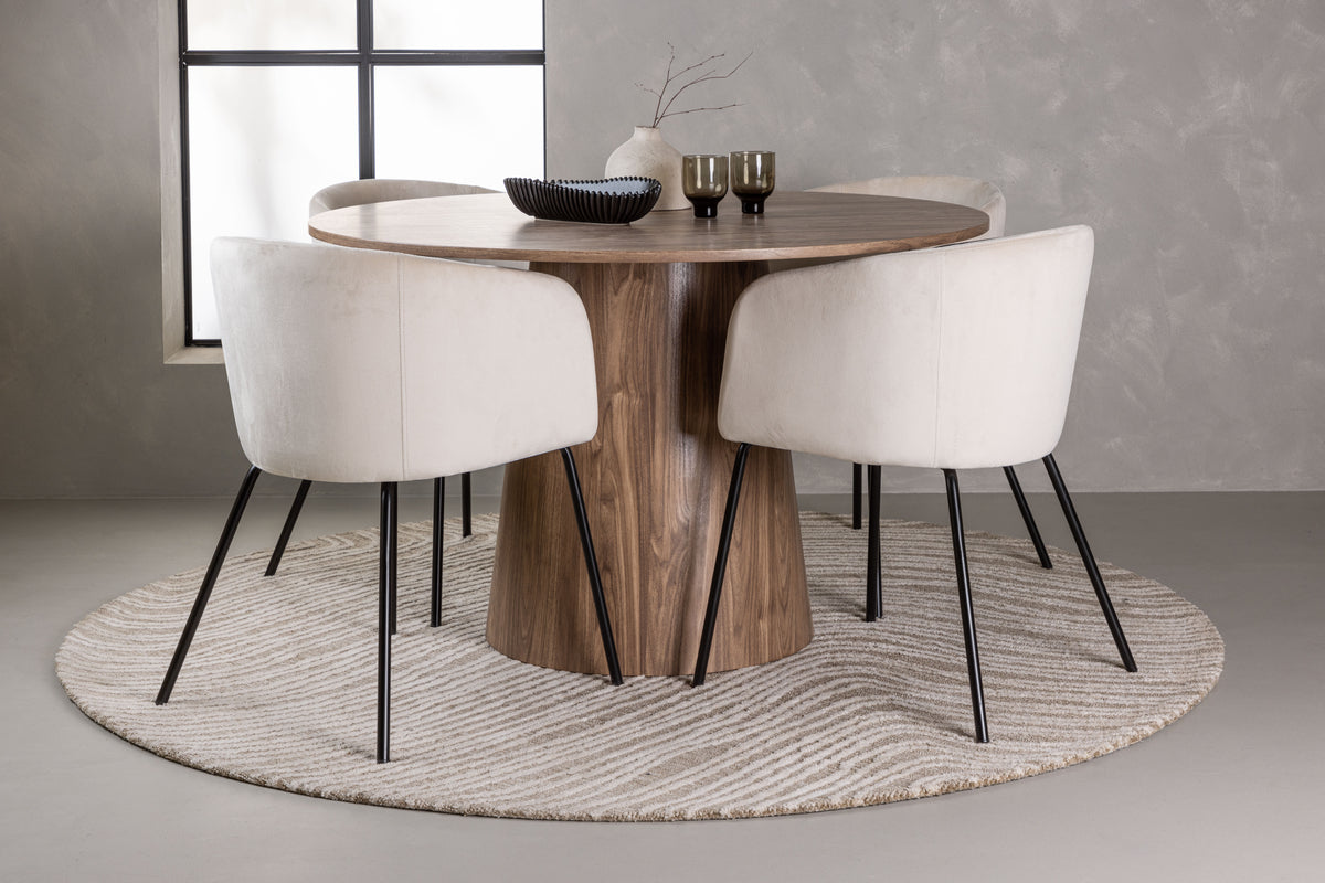 Venture Design Berit & Lanzo Matstolar Beige + Runda Matbord ⌀120 Natur