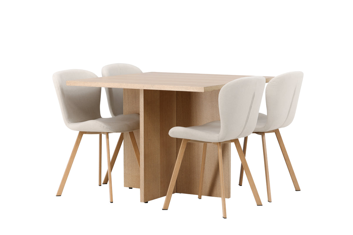 Venture Design Leo & Lilja Rektangulära Matbord 100 x 100 Natur + Matstolar 2-pack Beige
