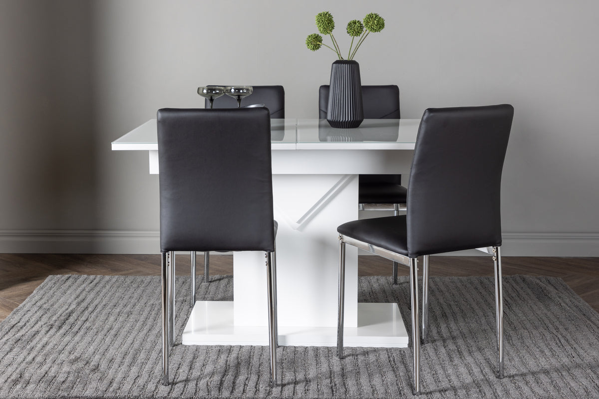 Venture Design Pluto & Lily Rektangulära Matbord 120 x 90 Vit + Matstolar 2-pack Svart