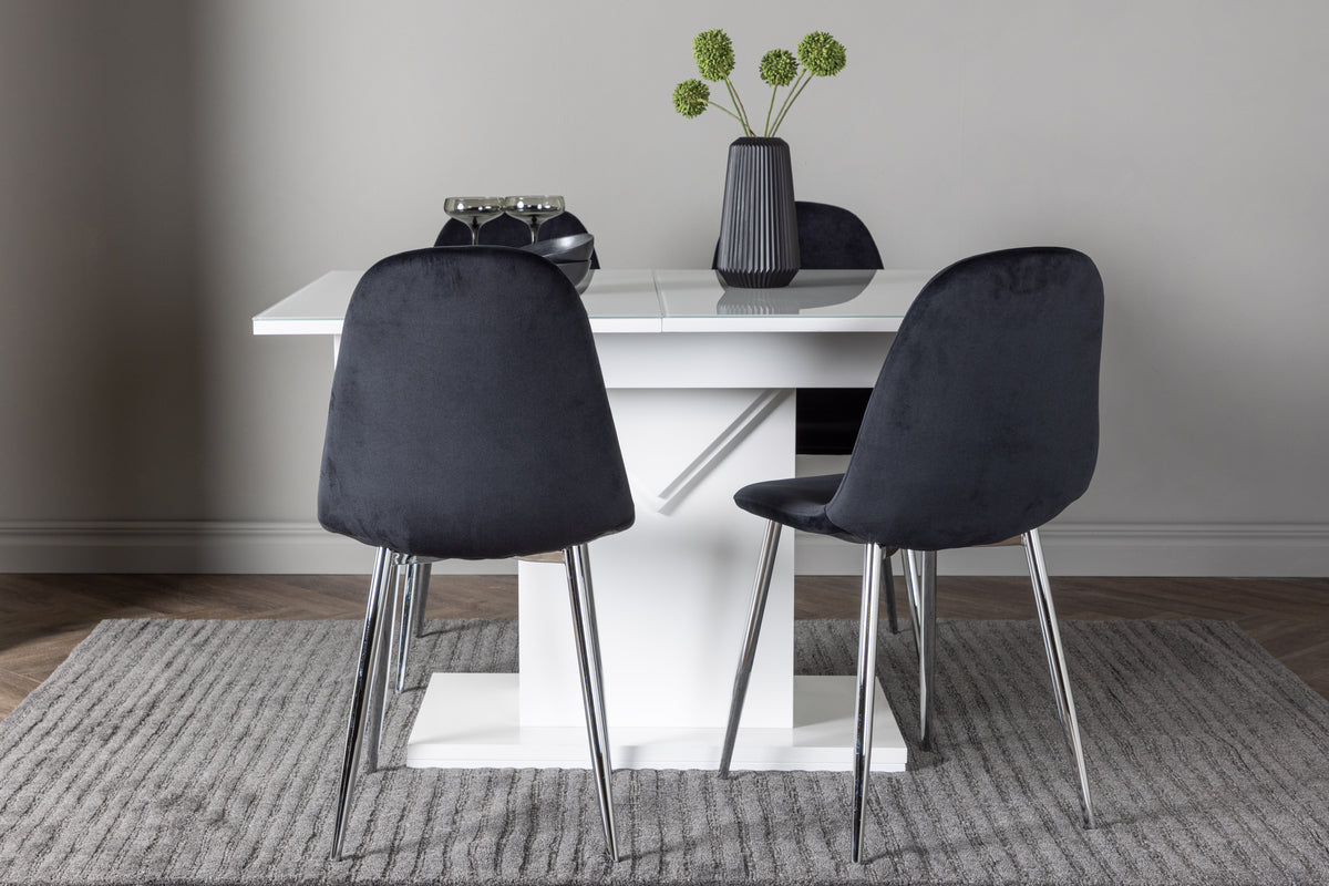 Venture Design Pluto & Polar Rektangulära Matbord 120 x 90 Vit + Matstolar 2-pack Svart