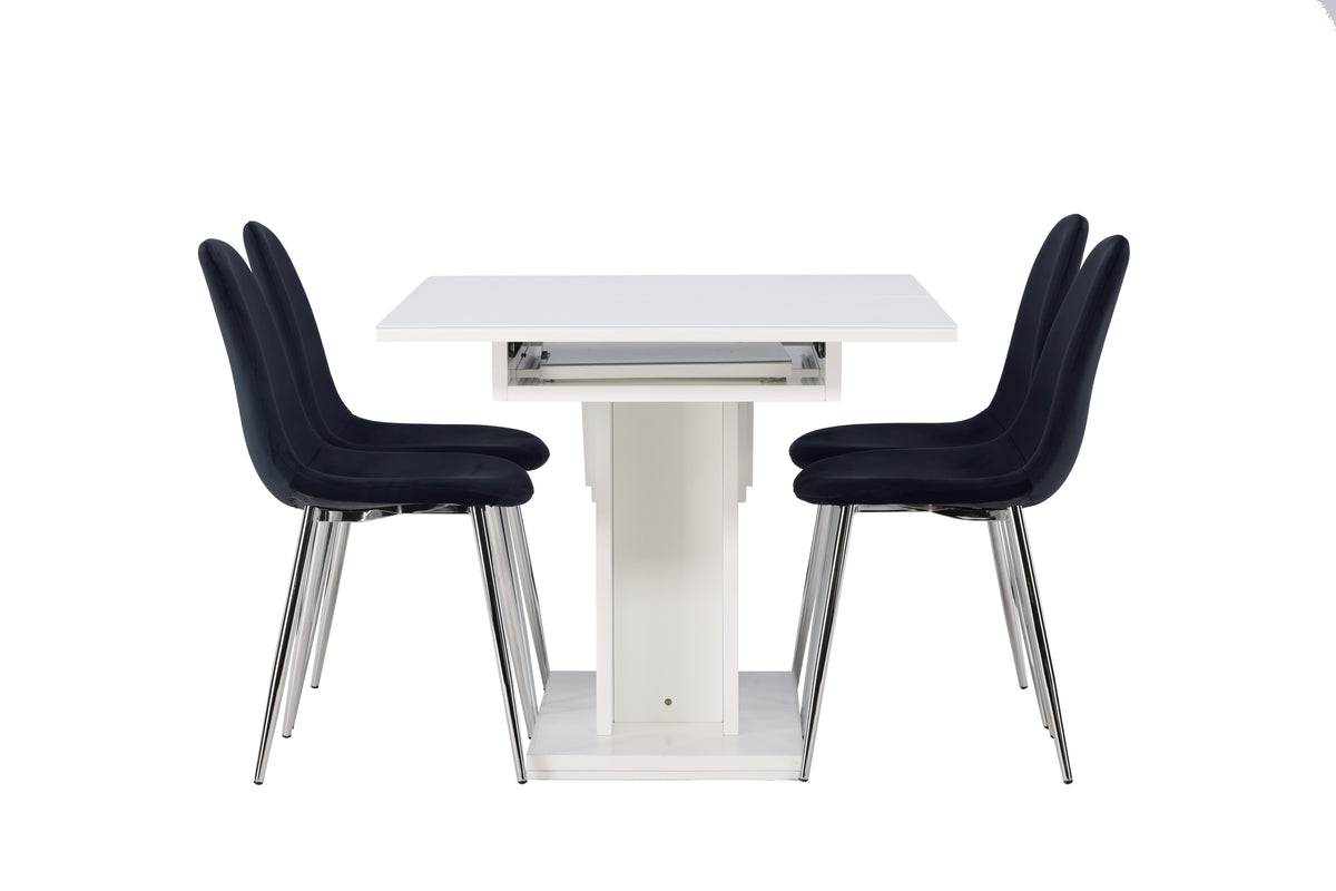 Venture Design Pluto & Polar Rektangulära Matbord 120 x 90 Vit + Matstolar 2-pack Svart