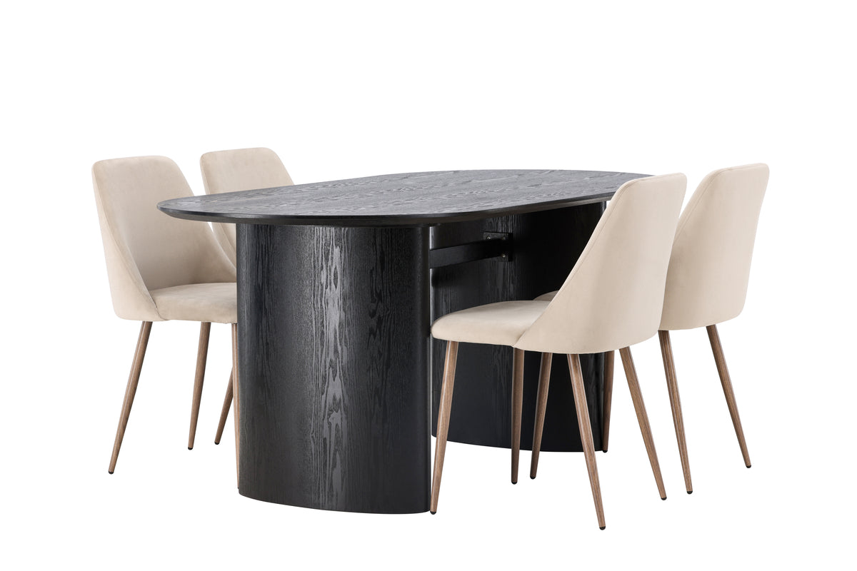 Venture Design Night & Isolde Matstolar 2-pack Beige + Ovala Matbord 180 x 90 Svart