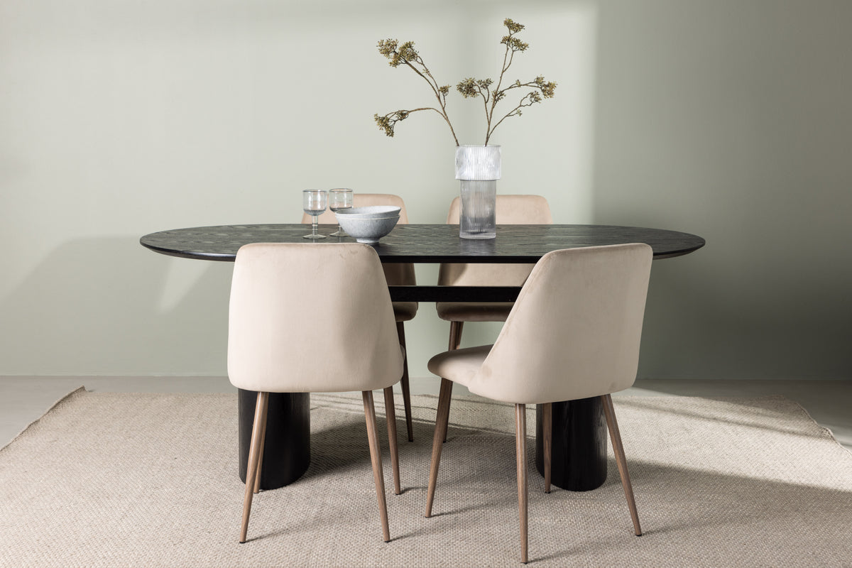 Venture Design Night & Isolde Matstolar 2-pack Beige + Ovala Matbord 180 x 90 Svart