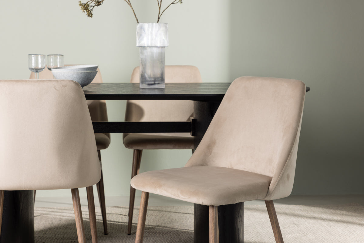 Venture Design Night & Isolde Matstolar 2-pack Beige + Ovala Matbord 180 x 90 Svart