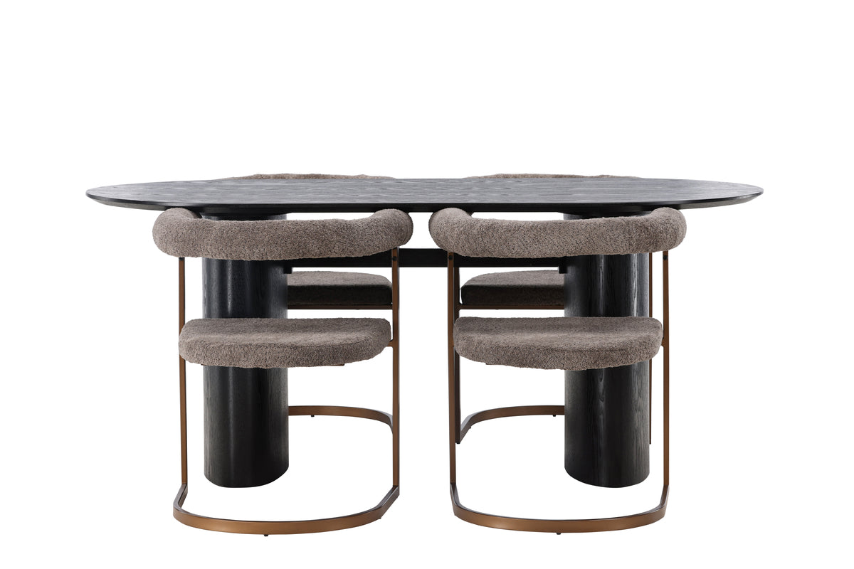 Venture Design Isolde & Morning Ovala Matbord 180 x 90 Svart + Matstolar 2-pack Brun