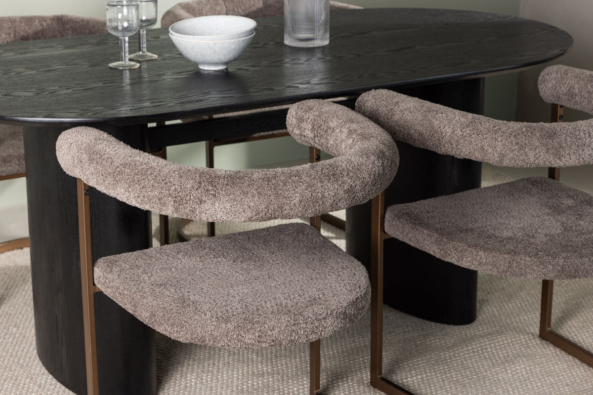 Venture Design Isolde & Morning Ovala Matbord 180 x 90 Svart + Matstolar 2-pack Brun