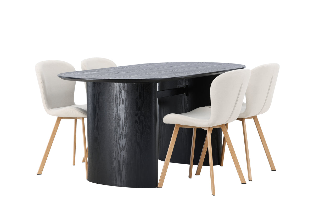 Venture Design Isolde & Lilja Ovala Matbord 180 x 90 Svart + Matstolar 2-pack Beige